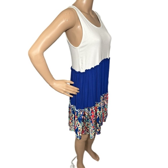 Beeson River Dress Ivory Color Block Royal Blue Floral Accent Sleeveless (S-XL) - Picture 8 of 12